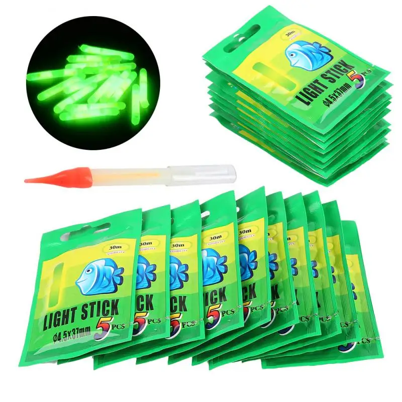 50pcs/10packs Chemical Luminous Glow light Stick Night Fishing Float sticks Lights in Green Color Fishing Accessories Pasca