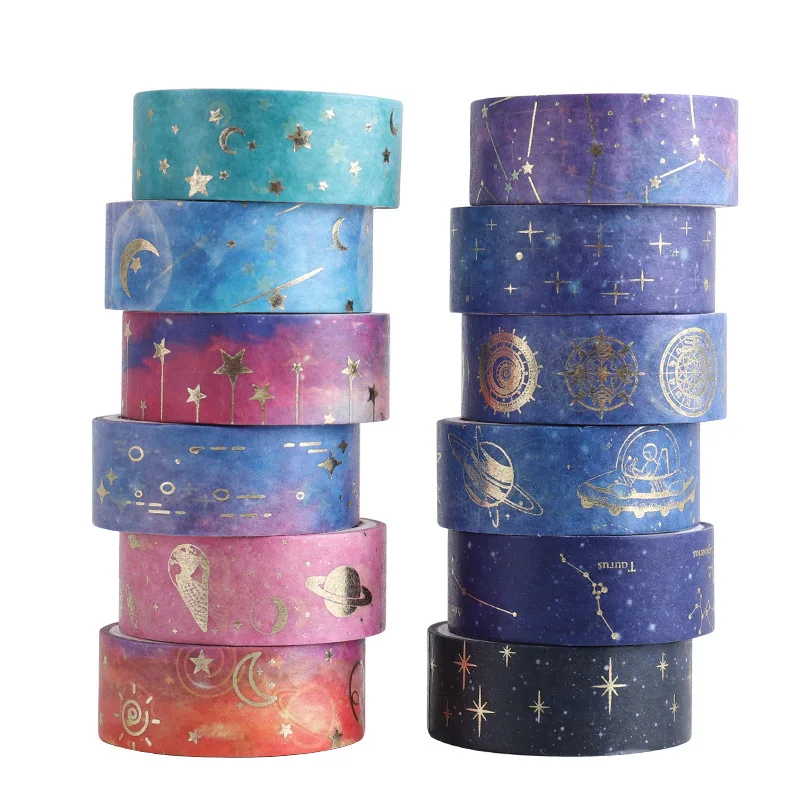 12 Pcs/Bag Stars Planet Washi Tape Gold Foil Masking Tape Kawaii Decorative Adhesive Tapes Sticker Scrapbooking Diary Stationery