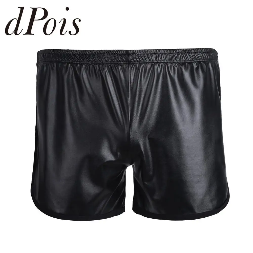 Mens Shiny Faux Leather Boxers Shorts Sport Shorts Male Homme Fitness Short Pants Summer Gyms Men Shorts Men Beach Shorts