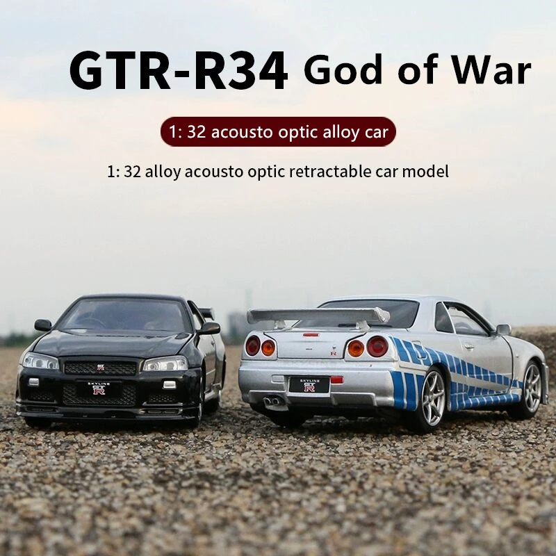 1:32 NISSAN GTR R34 Alloy Sport Car Model Diecasts & Toy Vehicles Toy Model Car Metal Collection High Simulation Childrens Gift