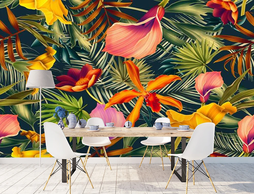 

3D обои Bacal на заказ, с изображением листьев, холст, тропический лес, растения, цветочный фон, настенное украшение для дома, 3d Фотообои