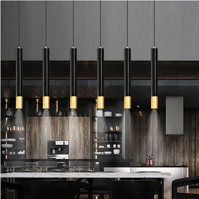 Nordic Dimmable LED Ac220v Pendant Lamp Long Tube Lamp Decoration Cylinder Pipe Pendant Light Kitchen Lamp Light Living