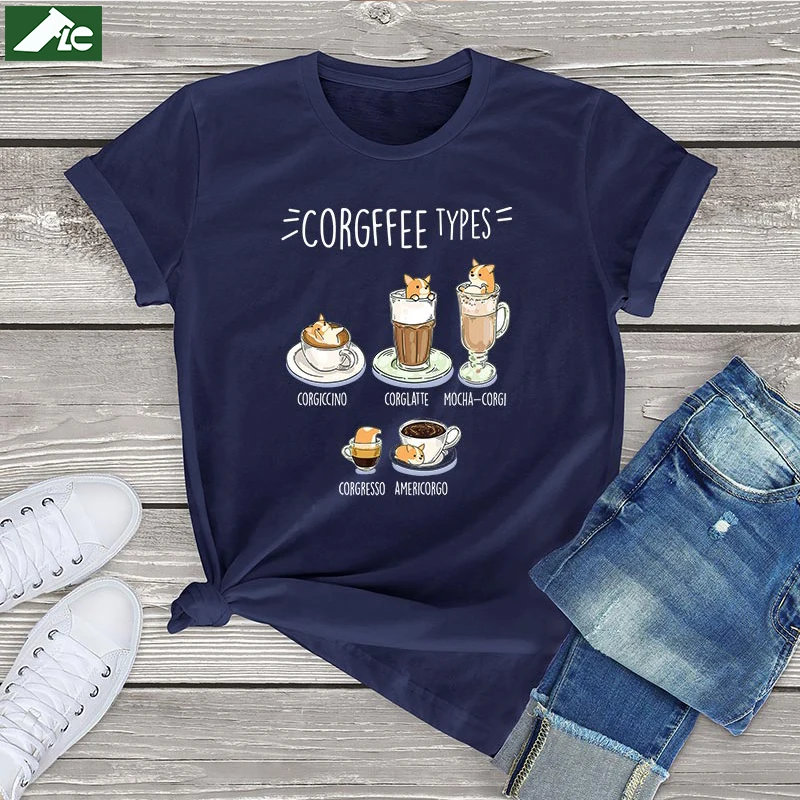 Camiseta divertida de 100 algodón para mujer, ropa artística de estilo gordito, Kawaii, vintage, con estampado de perro Corgi