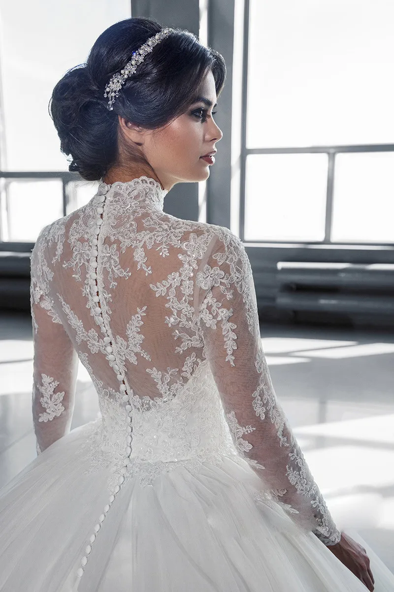 Robe De mariée avec Appliques en dentelle, Dubai, robe De mariée, manches longues, blanc/ivoire, 2019