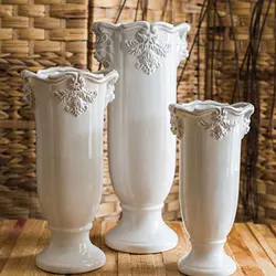 White Vintage Ceramic Vase French Nostalgia Large Vases Planter Classic Porcelain Flowerpot Gardening Decor Cylindrical Vase