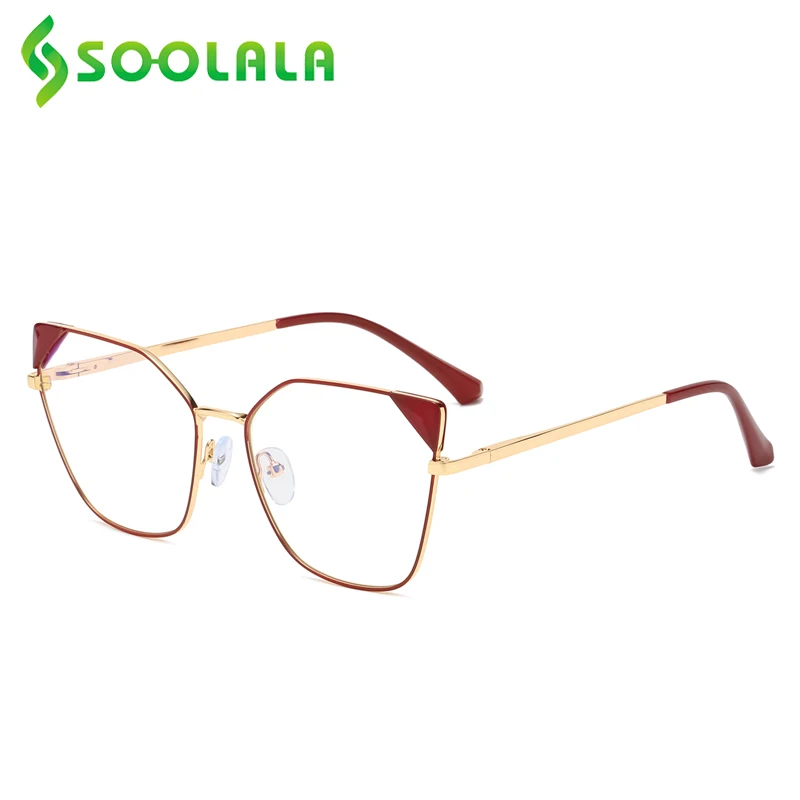 

SOOLALA Cat Eye Alloy Anti Blue Light Radiation Glasses Optic Frame Woman Blue Ray Blocking Gaming Computer Protection Eyewear