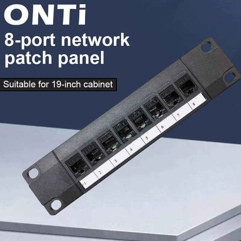 Onti 8 Poort Straight-Through CAT6 Patch Panel RJ45 Netwerk Kabel Adapter Keystone Jack Ethernet Distribution Frame