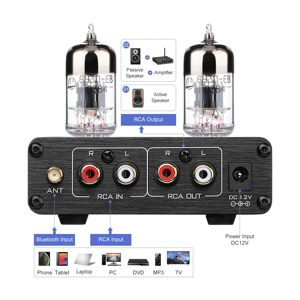 AIYIMA Bluetooth 5,0 6H3N tubo amplificador preamplificador HiFi estéreo vacío bilis tubo preamplificador con Control de tono de graves agudos
