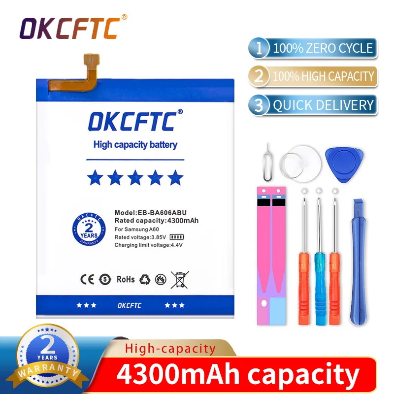 

OKCFTC Orginal EB-BA606ABU 4300mAh Battery For Samsung Galaxy A60 SM-A606F/DS SM-A6060 SM-A606F Batteries+Tools