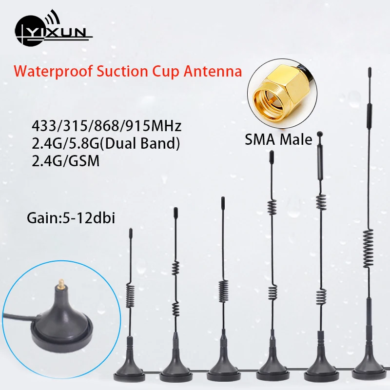 

External Waterproof Suction Cup Antenna 315M/433M/GSM/868M/2.4G/5.8G/4G/5G Wireless Module 12dbi Gain SMA-J Interface 3m Cable