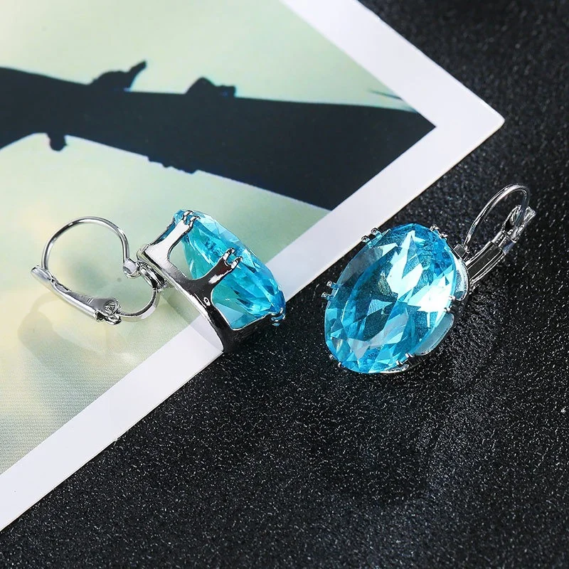 New Hot Sell Oval Shape Crystal Earring 5 Colors Cubic Zirconia Stone Hoop Earrings for Women and Girls Fashion Party Jewelry