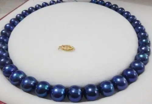 

A RARE 18" 10MM PEACOCK BLUE SEA SHELL PEARL NECKLACE 14K/20 Clasp