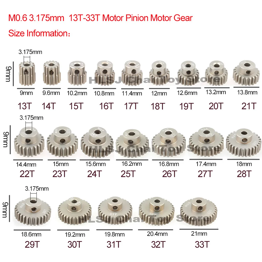 M0.6 3.175Mm 14T 15T 16T 19T 23T 25T 28T 29T 31T 32T 13T-33T Kim Loại Bánh Răng Đề Động Cơ Bánh Răng Cho RC 1/10 Xe 3.175Mm Trục Động Cơ các Bộ Phận