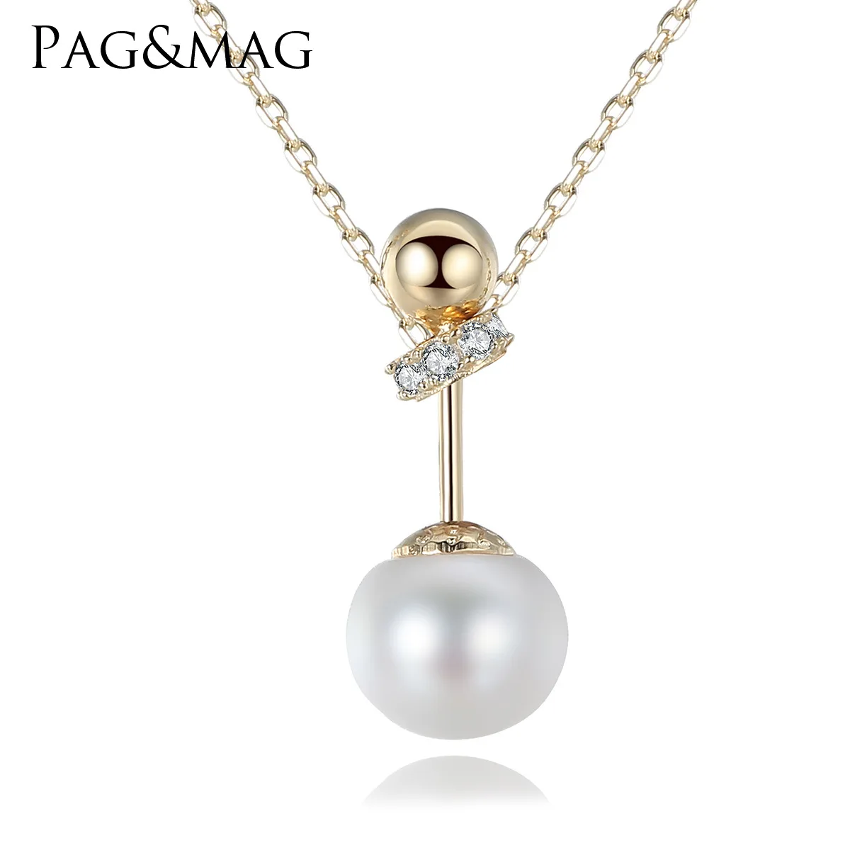 PAG & MAG S925 pure silver clavicle chain natural fresh water pearl pendant electroplated 18K real gold lady Necklace