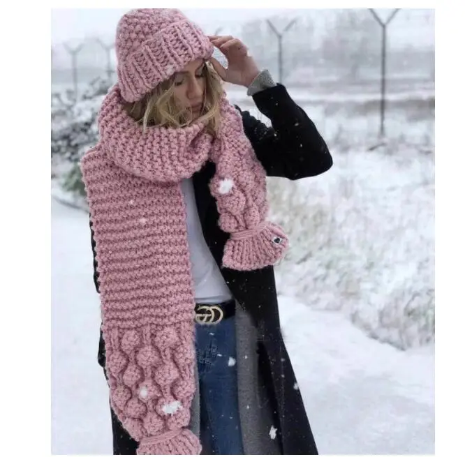 Fashion women scarf Korean wool female student long thick warm knitting winter red black Pink scarf