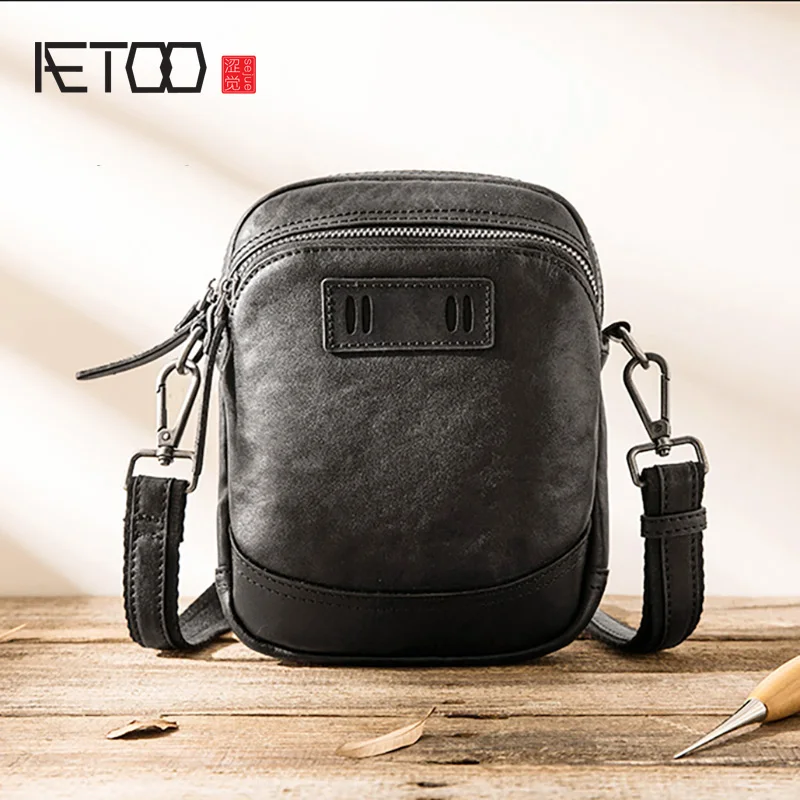 AETOO Men's shoulder bags, mini leather messenger bags, casual leather men's bags