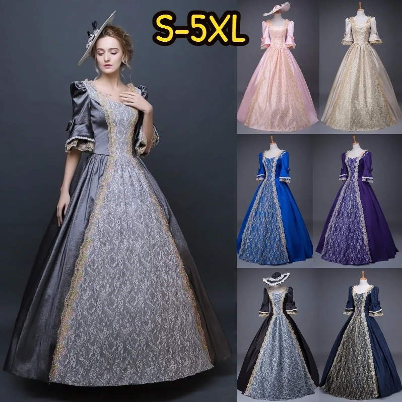 

18th Century Medieval Dress Women High Waist Half Sleeve Ball Gowns Princess Lace Patchwork Satin Dress Queen Renaissance Costum