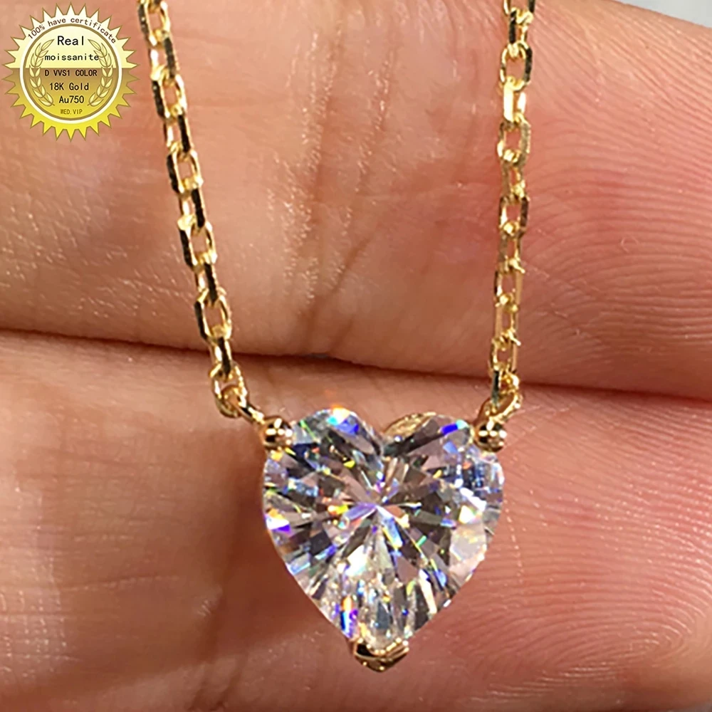 

18K Yellow Gold Women Pendant Necklaces Moissanite Diamonds Heart Elegant Wedding Party Engagement Anniversary Present Trendy