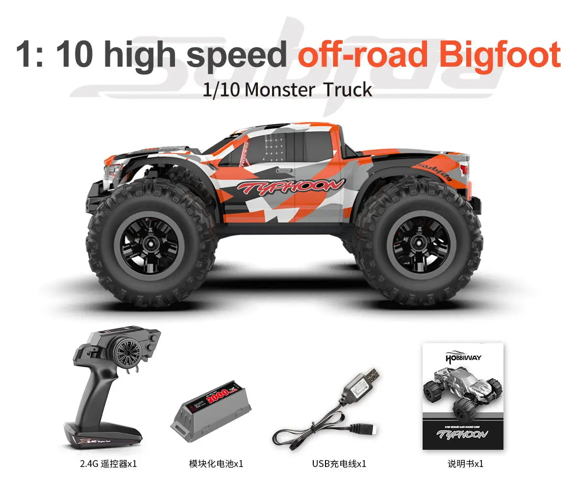 EBOYU S900 RC Car 2.4Ghz 1:10 Scale 4WD RC Car 48KM/H High Speed Big Feet Car Off Road Waterproof Monster Remote Control Car RTR