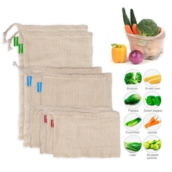 Vegetable Storage Bag Reusable Eco Friendly Cotton Mesh Bag Fruit and Vegetable Bag Portable Shopping Bag with Drawstring