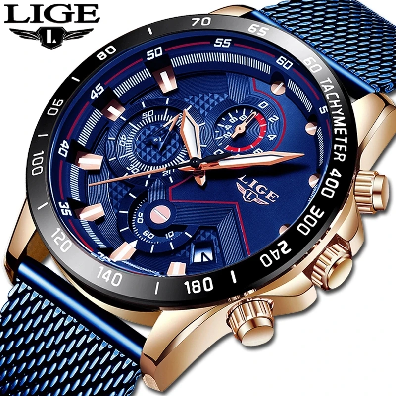 LIGE Quartz Men Watch Top Brand Luxury Fashion Watch for Men Waterproof Casual Sport Man Wristwatch Chronograph Reloj Hombre+Box