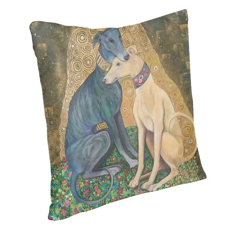 Luxury Gustav Klimt Greyhound Dog Art Cushion Cover Whippet Sihthound Dog Pillow Case for Sofa Car Square Pillowcover Decoration