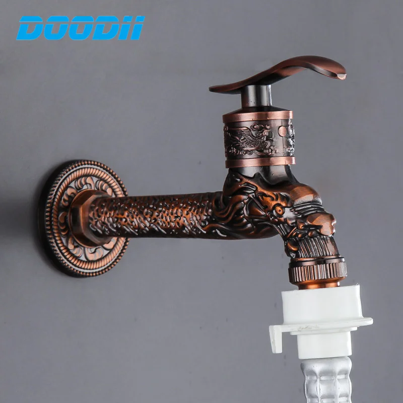 Doodii Carved Wall Mount Bibcock Zinc alloy Retro Faucet Decorative Outdoor Garden Taps Washing Machine Mop Antique Tap Torneira