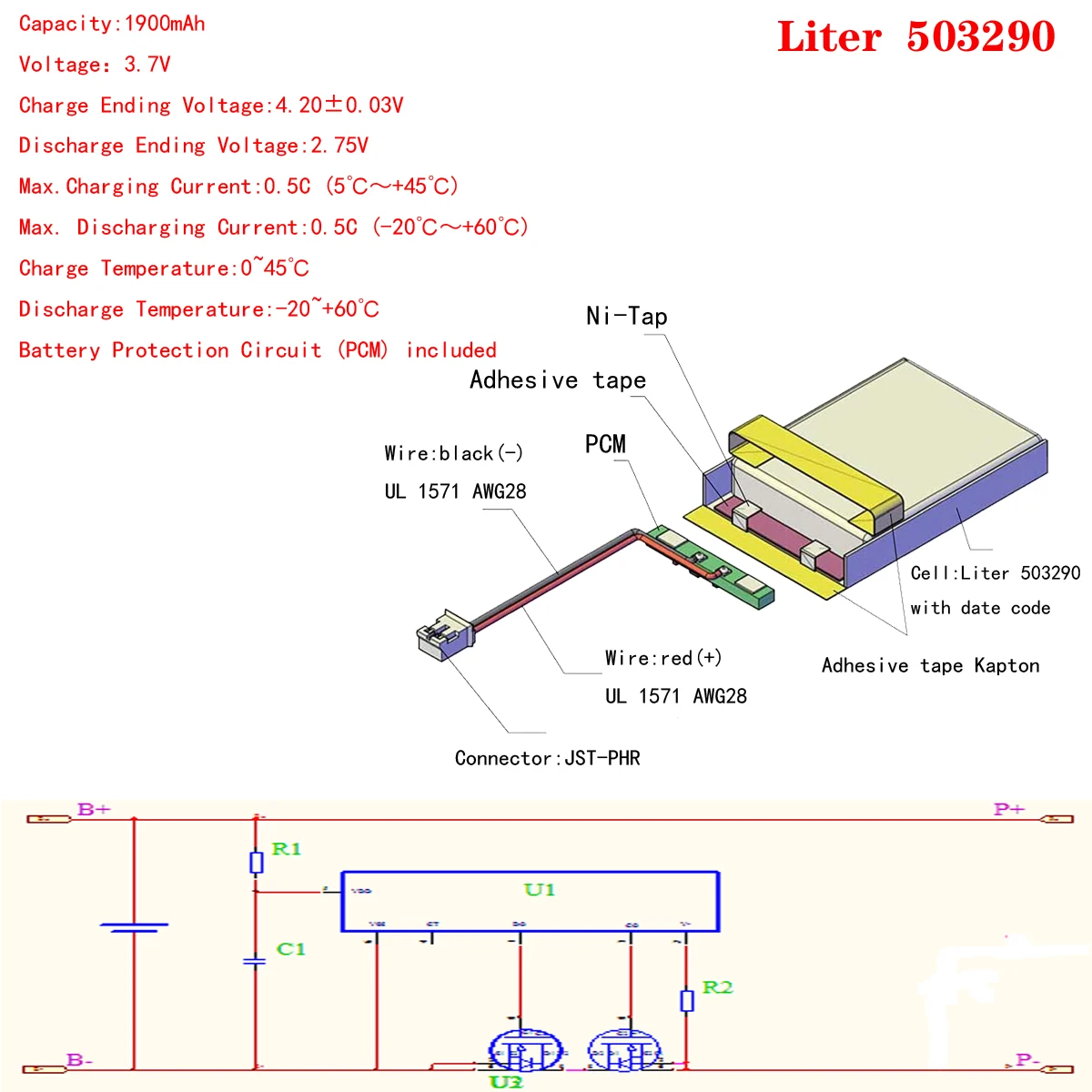 3.7v 503290 1900mah Rechargeable li-Polymer Li-ion Battery replace for bluetooth version of the KBD67 lite keyboard PH 2.0mm