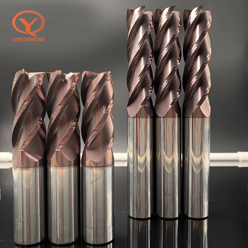 QIYE 4 Flutes Carbide End Mill HRC62 ° High hardness Tungsten Milling Cutter Cutter 1~20mm CNC Roughing Machining EndMills