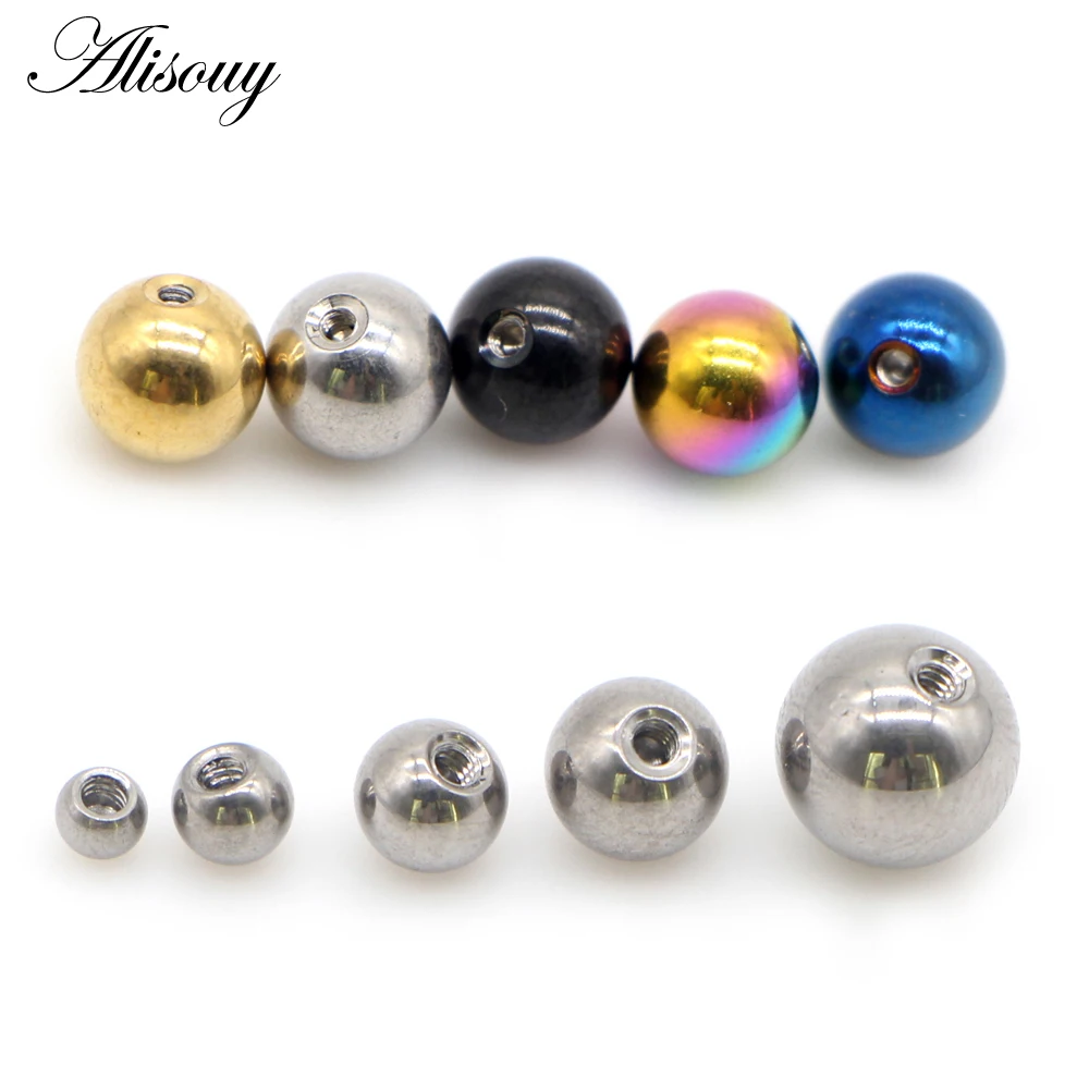 Alisouy 10pcs 14G/16G Mix Colors Stainless Steel Replacement Ball Bead Lip Eyebrow Tongue Ear Tragus Belly Body Piercing Jewelry