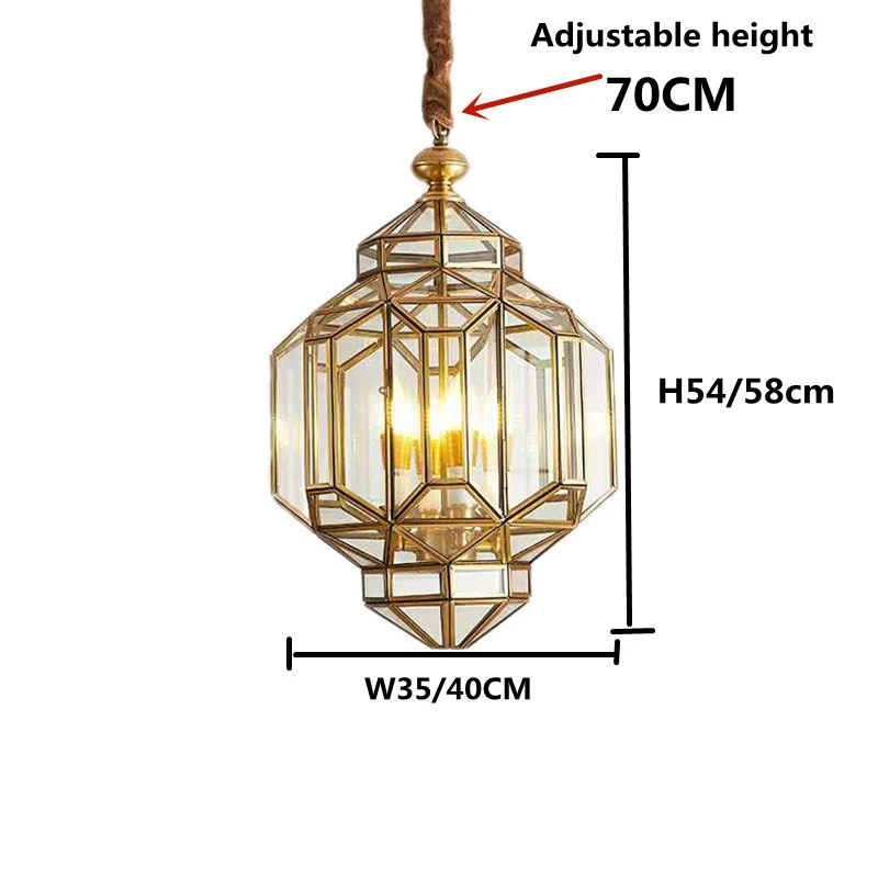 MMBL American Vintage Pendant Lights LED Lighting Fixture Restaurant Hanging Light Balcony Outdoor Glass Copper Chandelier