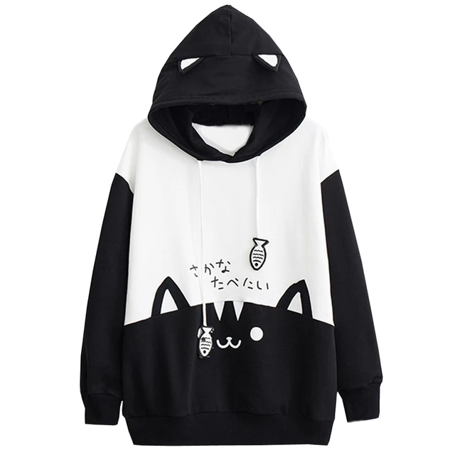 Kawaii cartoon printed Neko Cat Kawaii Men Hoodie Pullover Lolita Junior Cute Ear Hoodies Student boys School Anime clothes