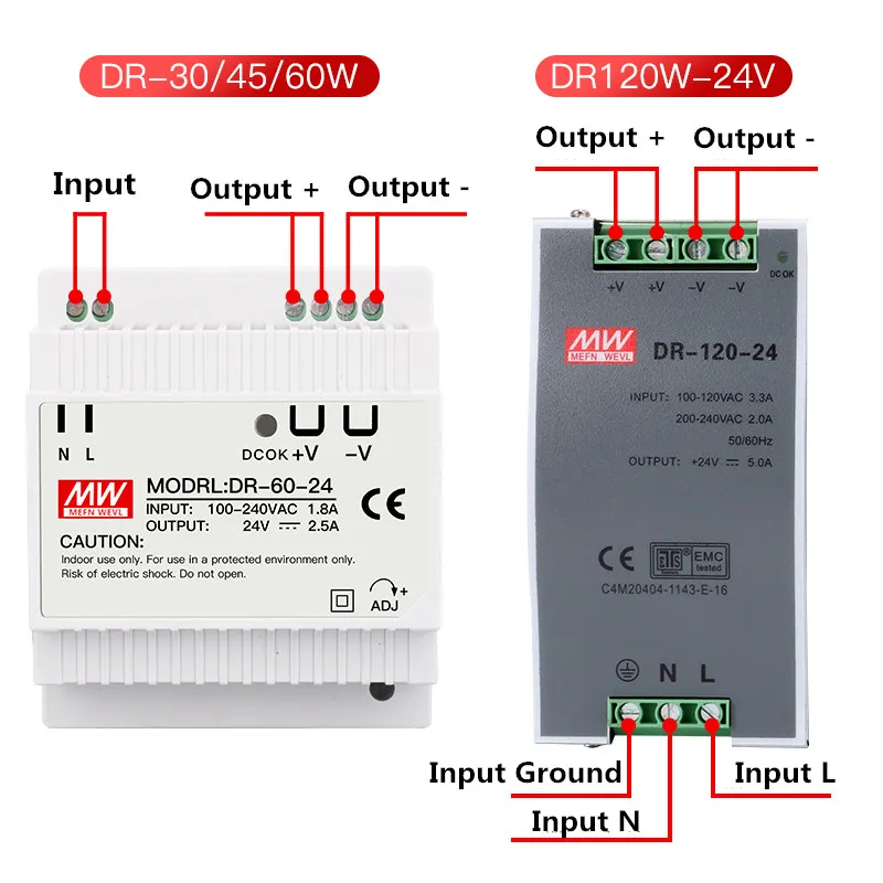 15W 30W 45W 60W  75W120W Din rail mounted Power supply 12V 24V switching power supply DR-15/30/45/60-12/24 AC100-240V-DC