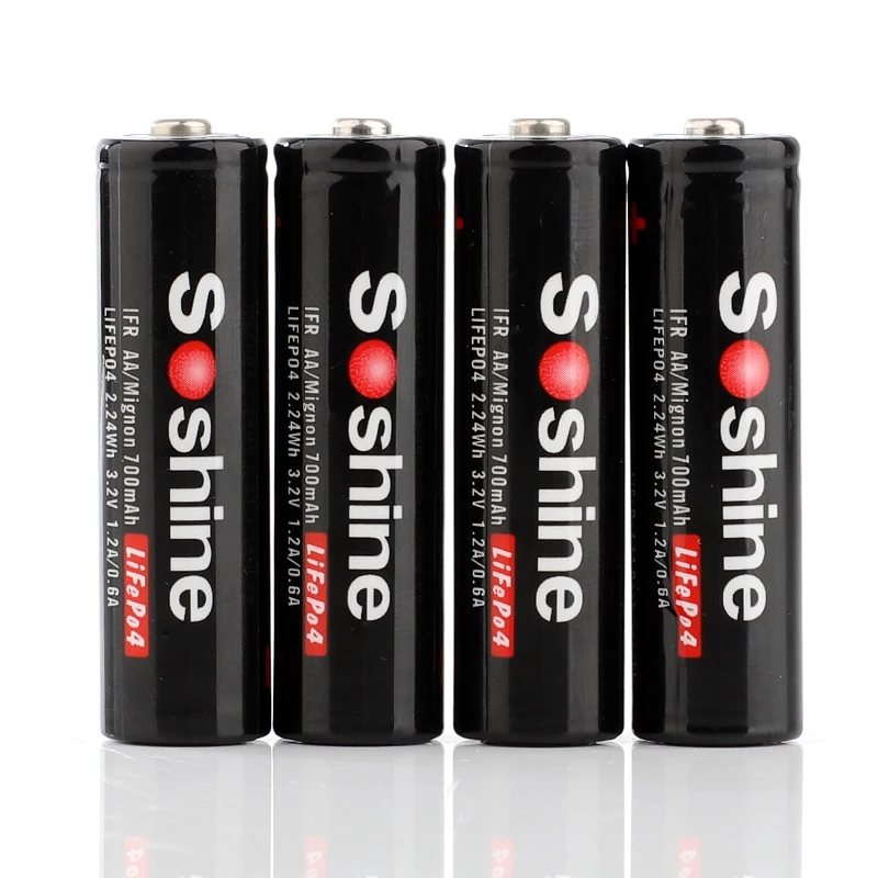 4PCS/Pack Soshine 700mAh 14500 Battery 3.2V LiFePO4 AA Rechargeable Battery with Battery Connector