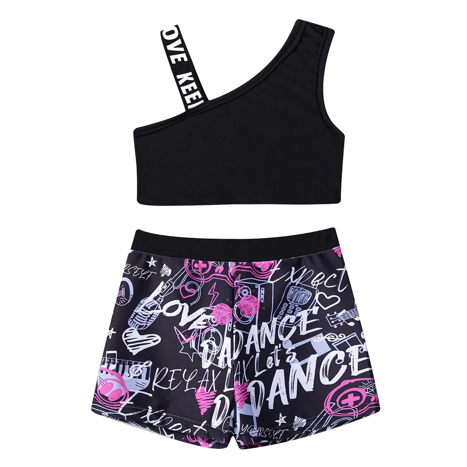 2Pcs Kids Girls Sport Suit Crop Tops+Booty Shorts Set Sportswear for Gym Yoga Dance Workout Ballet Traning Dancewear Set 4-14Y