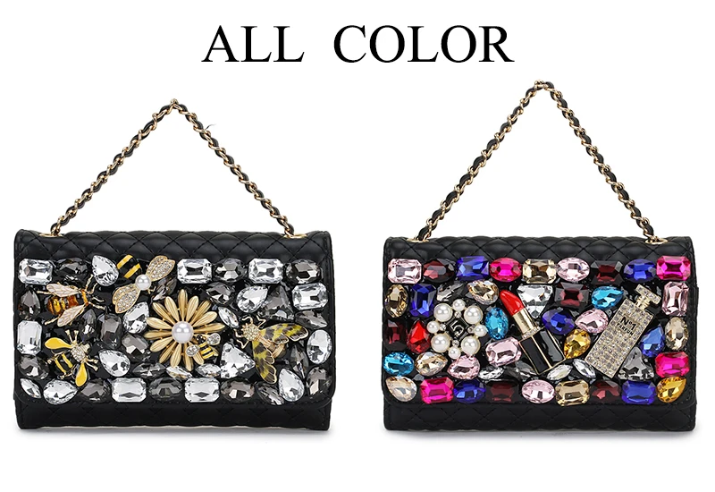 Luxury Color Diamond Chain Purse Wallet Lipstick Bee Flower Applique Linger Ladies Mini Crossbody Bag Purses and Handbags Pouch