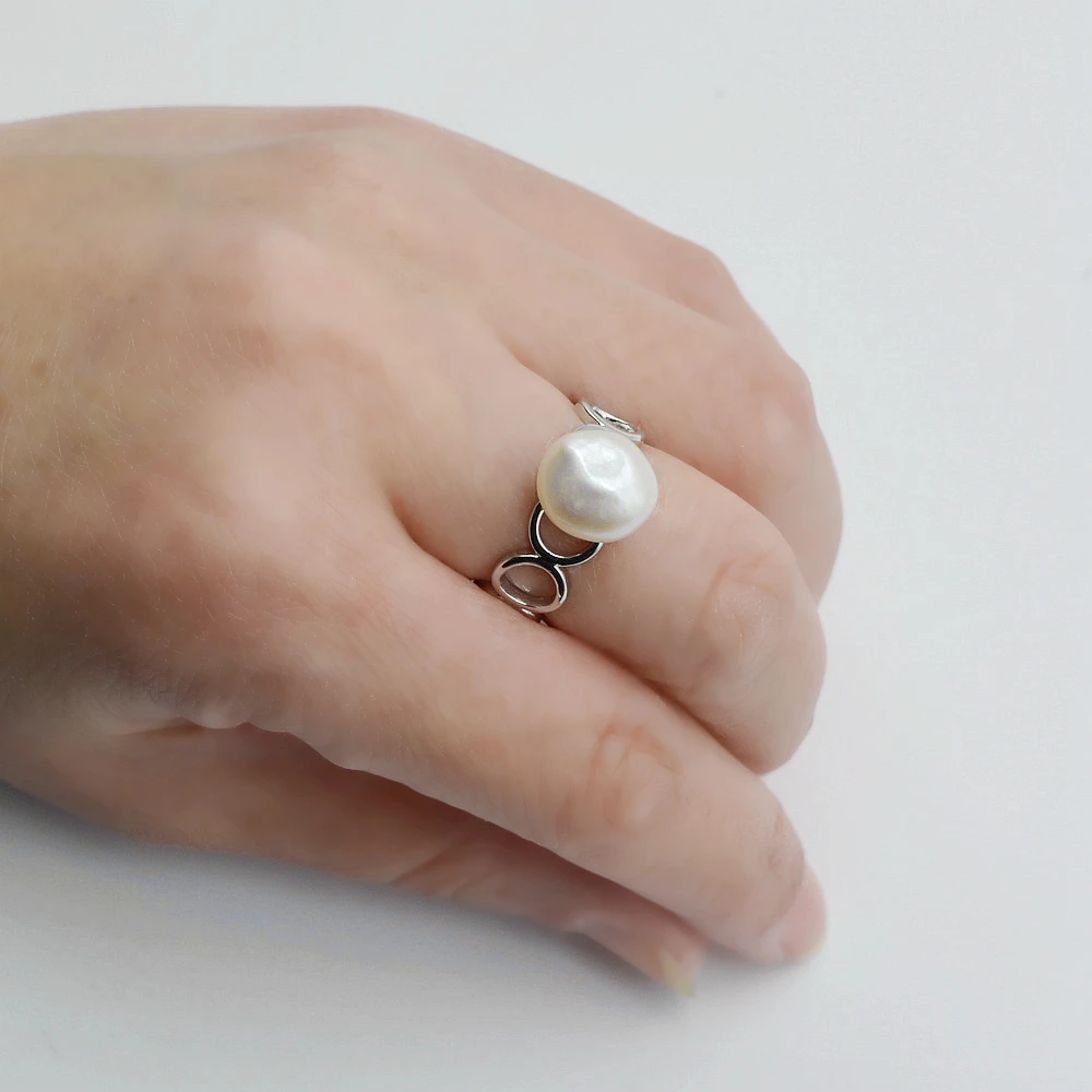 Women's Ring White Natural Pearl Ring Irregular Baroque Open Silver Ring Adjustable, Hollow Out Design, Vintage Jewelry