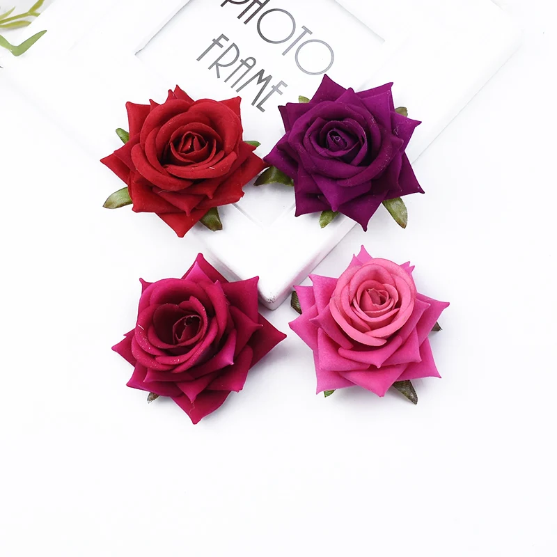 

2 Pieces 7CM Flannel Roses Diy Gifts Box Wedding Home Decor Bridal Wrist Flower Accessory Fake Artificial Flowers for Scrapbook