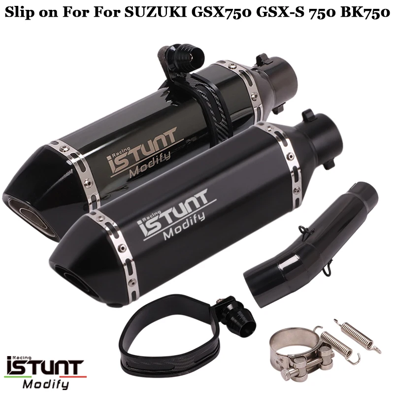 

iSTUNT Motorcycle Black Exhaust Muffler Middle Link Pipe DB Killer Slip-On Escape For SUZUKI GSX750 GSX-S 750 BK750 gsxs750