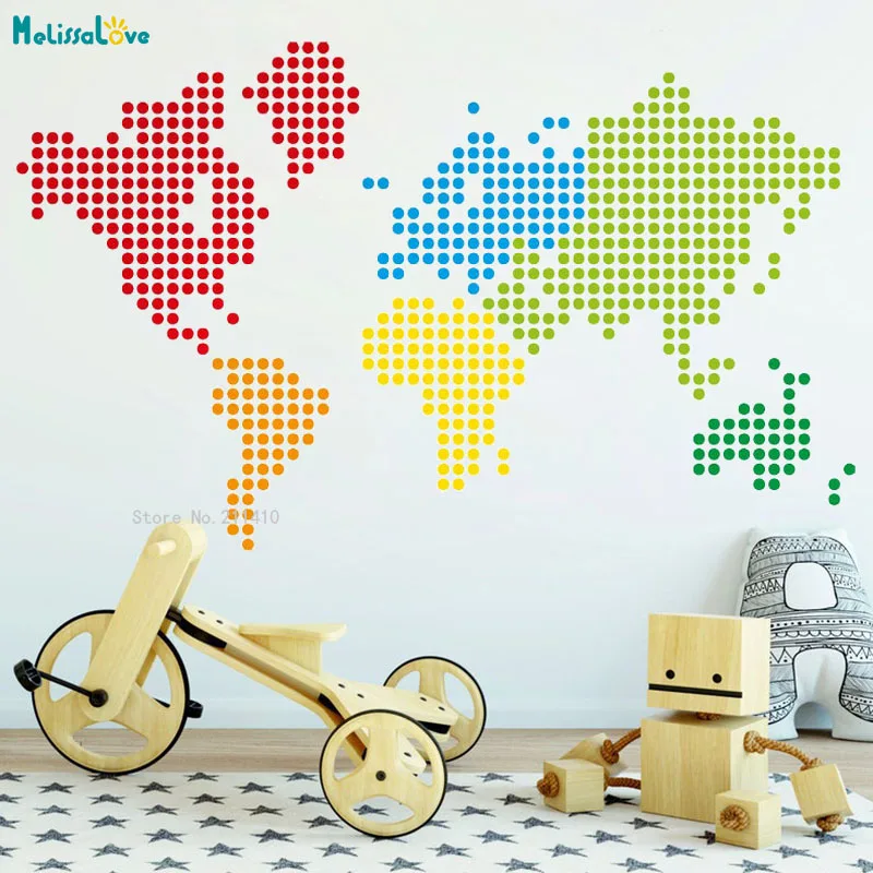 Custom 6 Colors World Map Wall Decals Office Classroom Living Room Travel Decor Self-adhesive Murals YT6203