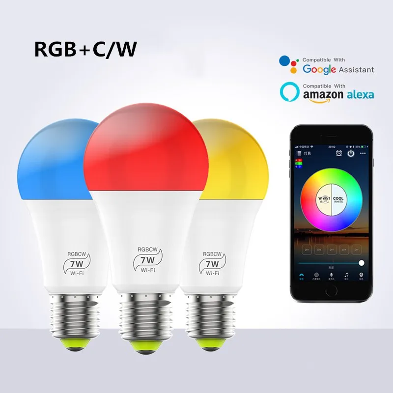 

7W 15W WiFi Smart Light Bulb RGB White Magic LamDimmable LED E27 WiFi Bulbs Compatible with Alexa Google Home Smartphone