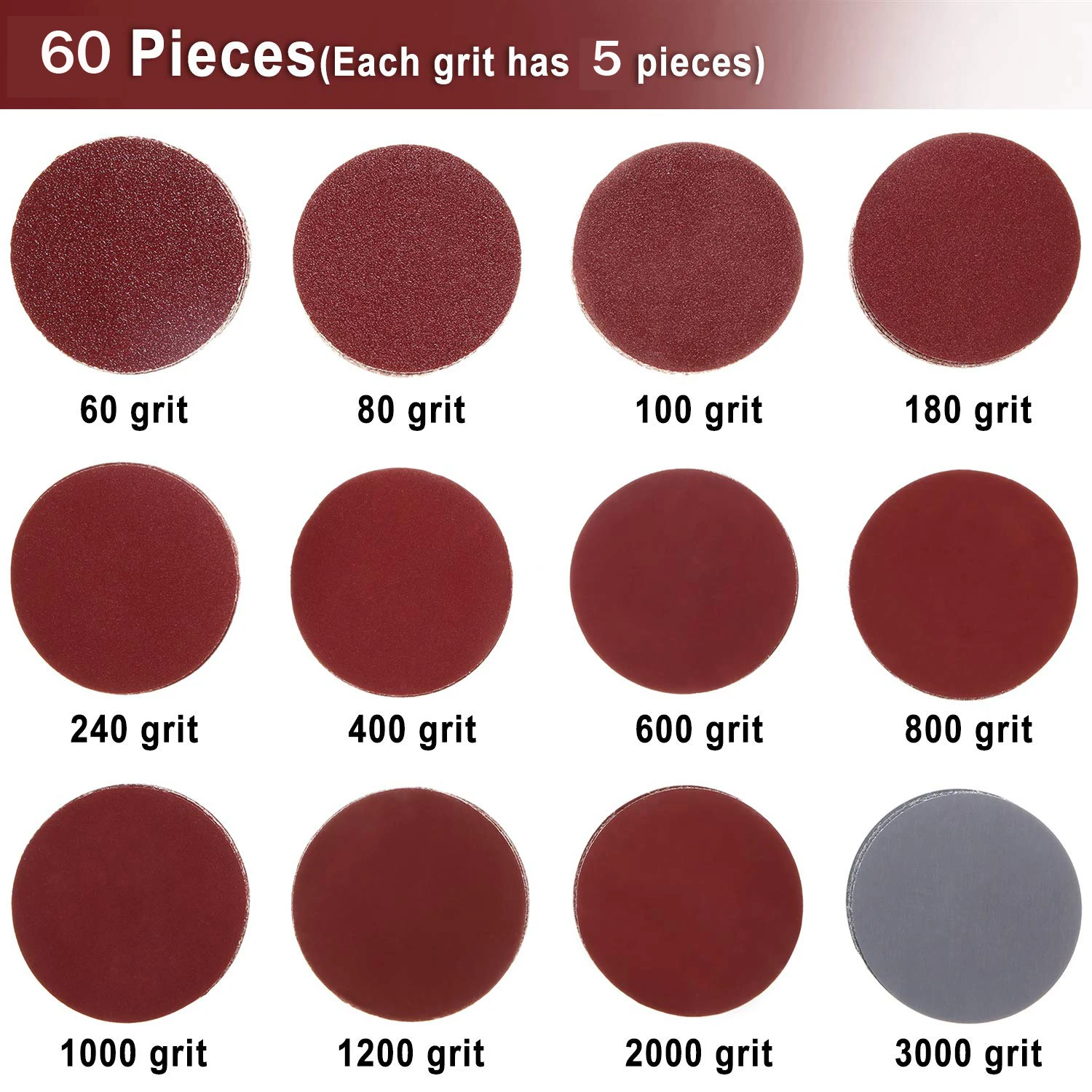 60 Pcs Sanding Discs Set 3''4''5''6''Hook and Loop Sandpaper for Drill Grinder Rotary Tool Sanding Pad 60 to 3000 Grit