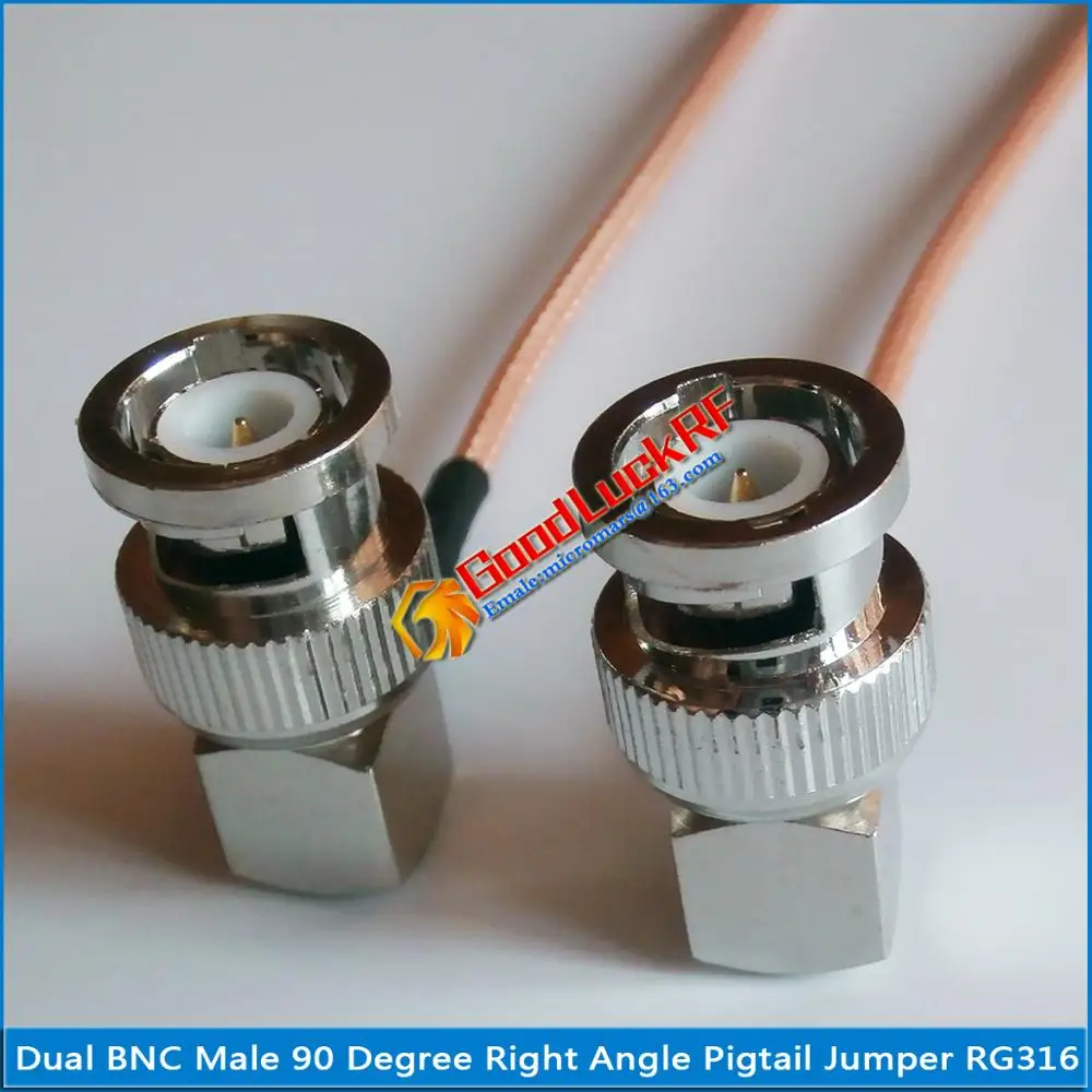 

BNC 2 Dual Male Connector BNC Male Right Angle To BNC Male 90 Degree Right Angle Plug RF Connector RG316 Pigtail Jumper Cable