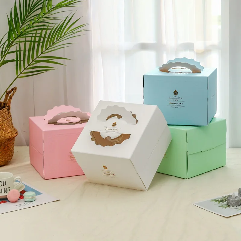

White Card Portable Cake Box with Transparent Window, Birthday Cake Box, Dessert Box with Cake Base, Party Supplies, 4 in 1