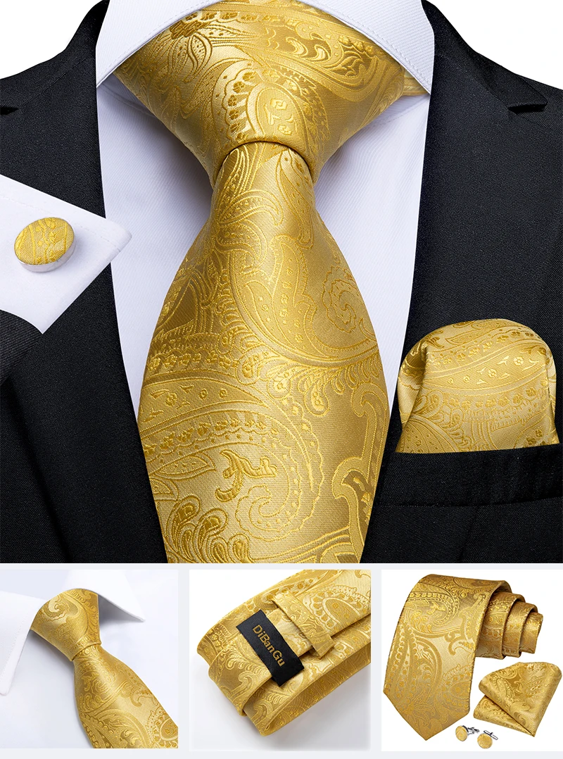 Modische Paisley-Herrenkrawatten in Gold, Türkisgrün, Schwarz, 8 cm, Business-Hochzeits-Accessoires, Krawatte, Geschenk für Männer, DiBanGu – Detail 24