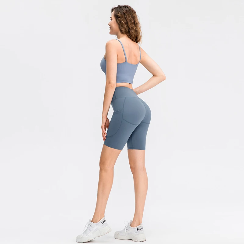 Women Gym shorts High Waist Seamless Yoga Shorts With Pocket Cycling Sports Leggings Running Workout Fitness Short Pant