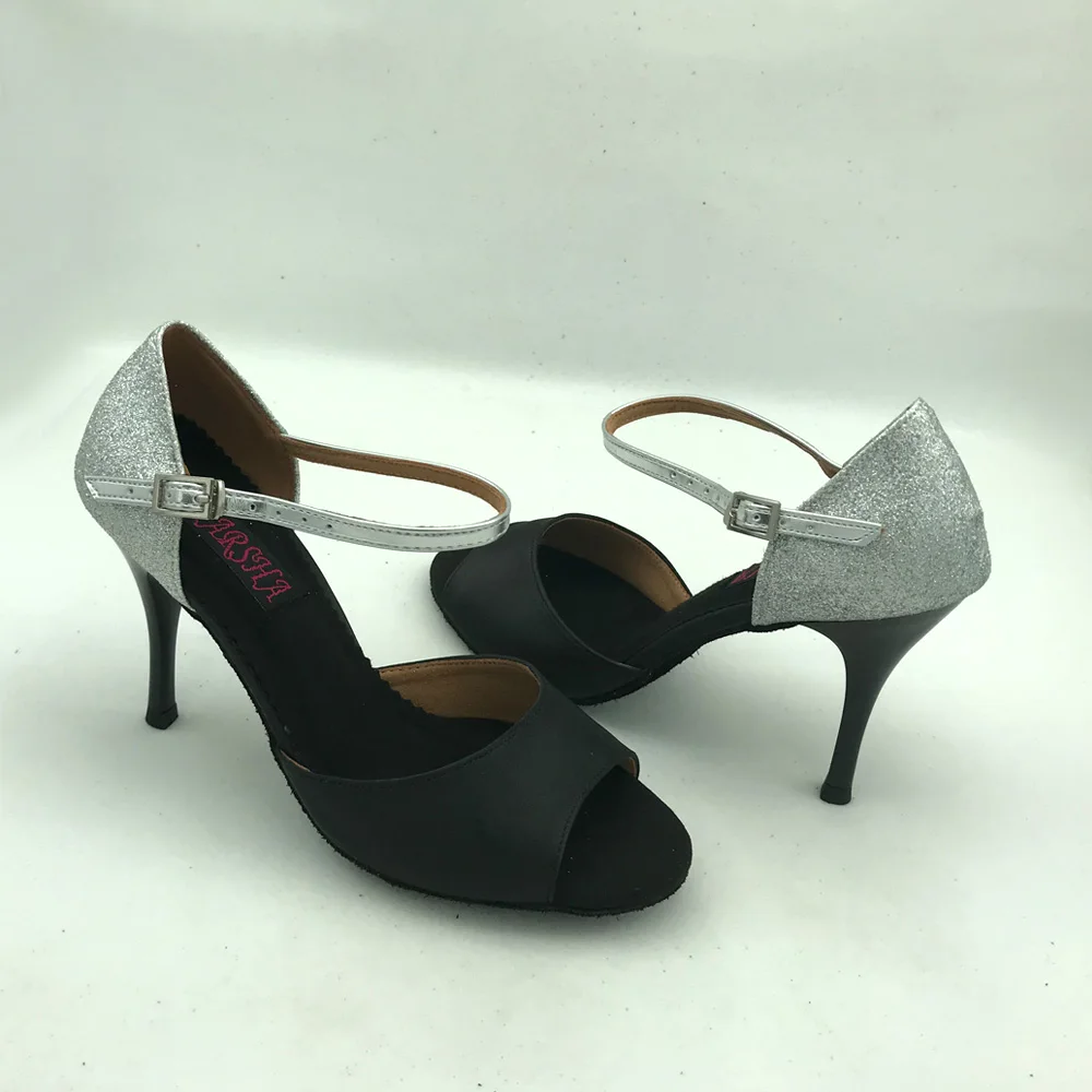 9cm high heel Latin Dance Shoes For women Salsa shoes pratice shoes comfortable latin shoes MS6205BLKSG low heel available