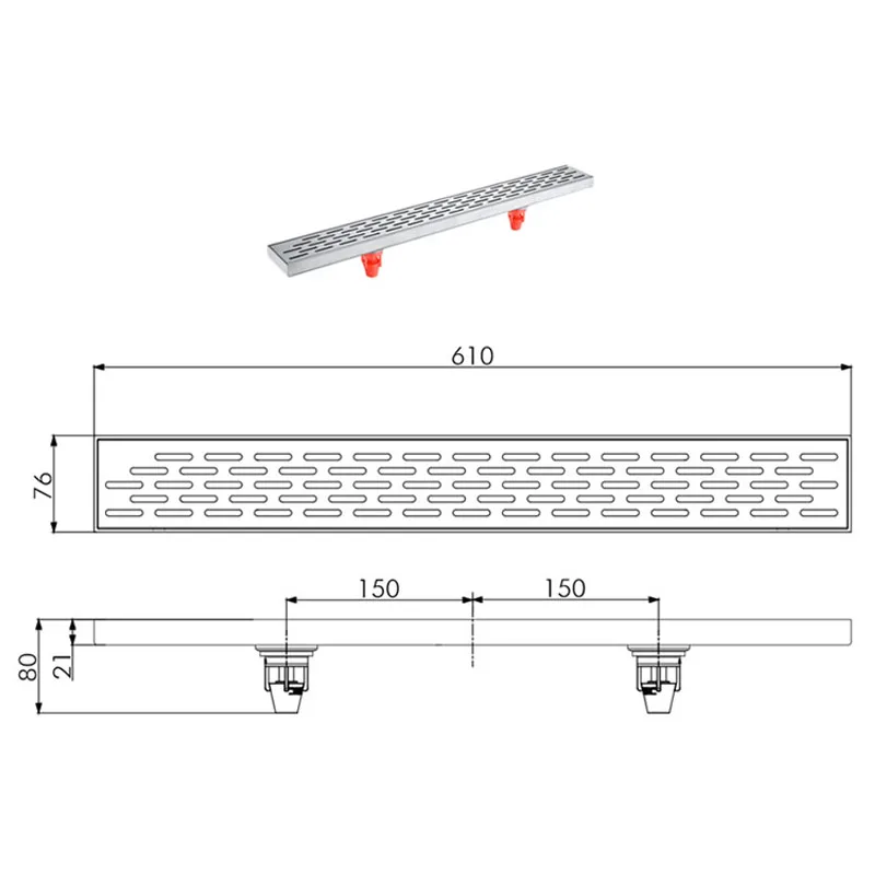 304 Stainless Steel Rectangular Body Anti Odor Long Linear Large Flow Floor Drain for Shower room