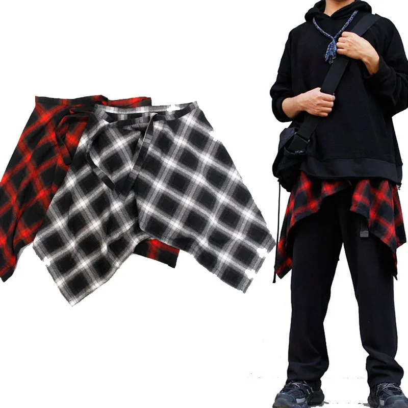 Hip Hop Irregular Men and Women Fake Shirt Hem Spring Autumn Plaid False Shirt Skirt Half-body Female Skirts Womens Jupe Saia