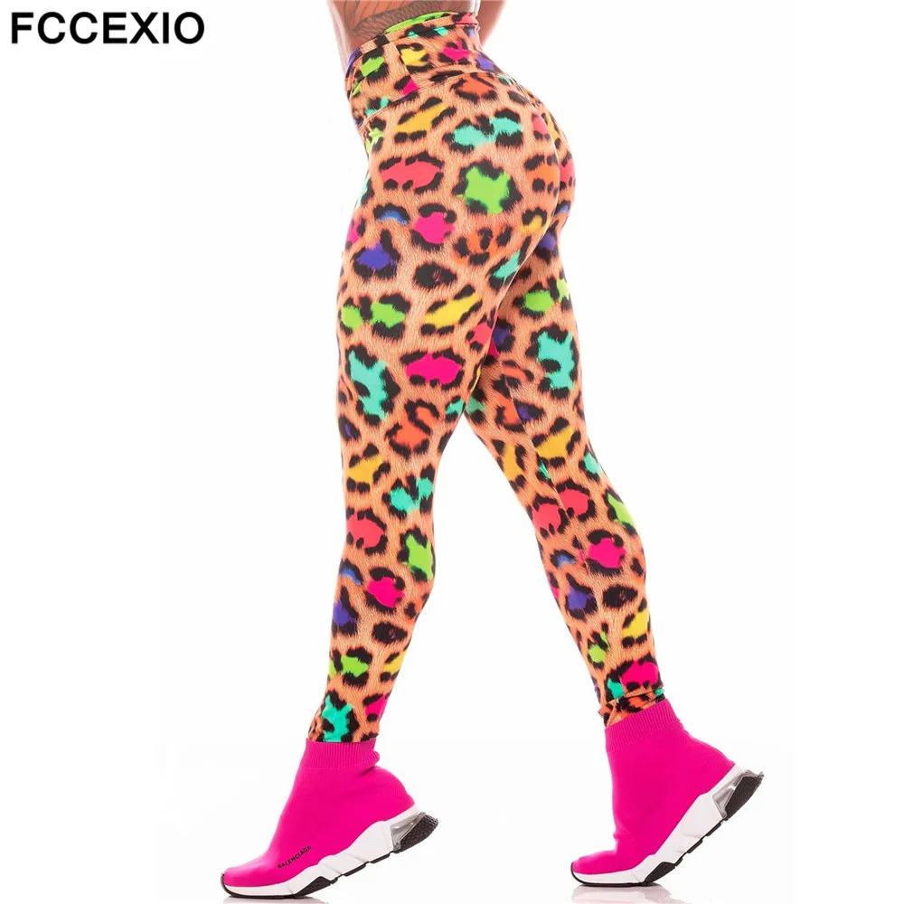 FCCEXIO Leggings da donna Color grano leopardo Fitness moda Sexy Leggings attillati Leggings sportivi pantaloni da allenamento a vita alta